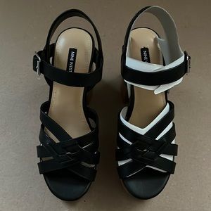 New Nine West Cheers Heeled Platform Sandals, 10M black